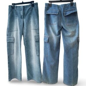 Mid Rise Wide Leg 6 Pocket Denim Cargo Jeans by LAUNDRY Size 6